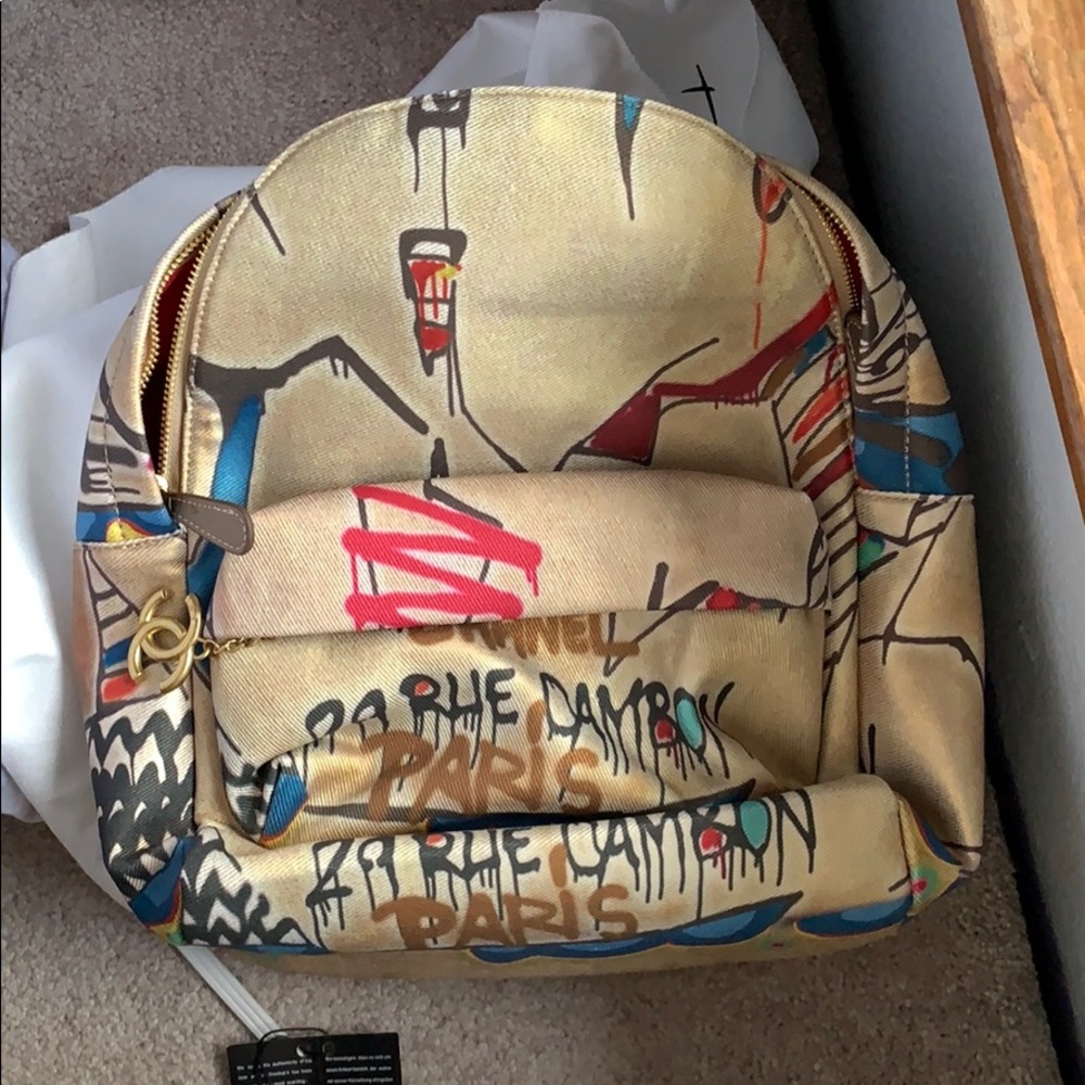 CHANEL Graffiti Printed Canvas Backpack